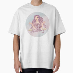 Libra Zodiac Sign Art – Libra Woman Astrology Illustration Oversized T-Shirt