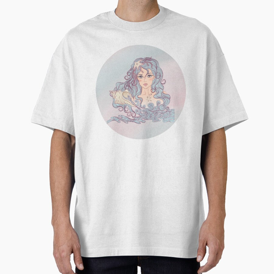 Aquarius Zodiac Sign Art – Aquarius Woman Astrology Illustration Oversized T-Shirt