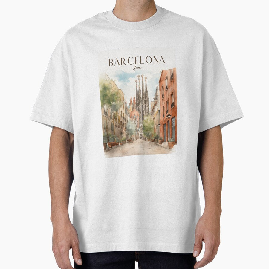 Barcelona Spain Travel Wall Art Print Oversized T Shirt