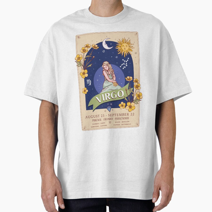 Virgo Zodiac Flowers Buttercup Oversized T-Shirt