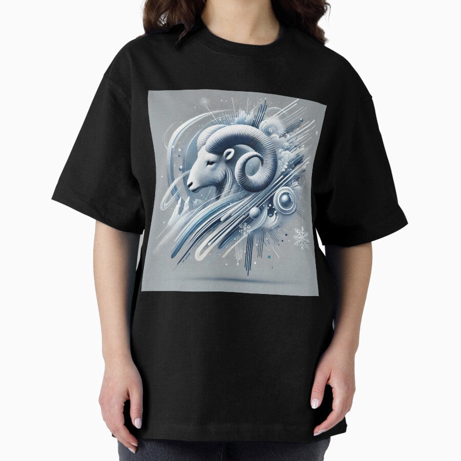 Aries Snow Zodiac Sign Oversized T Shirt