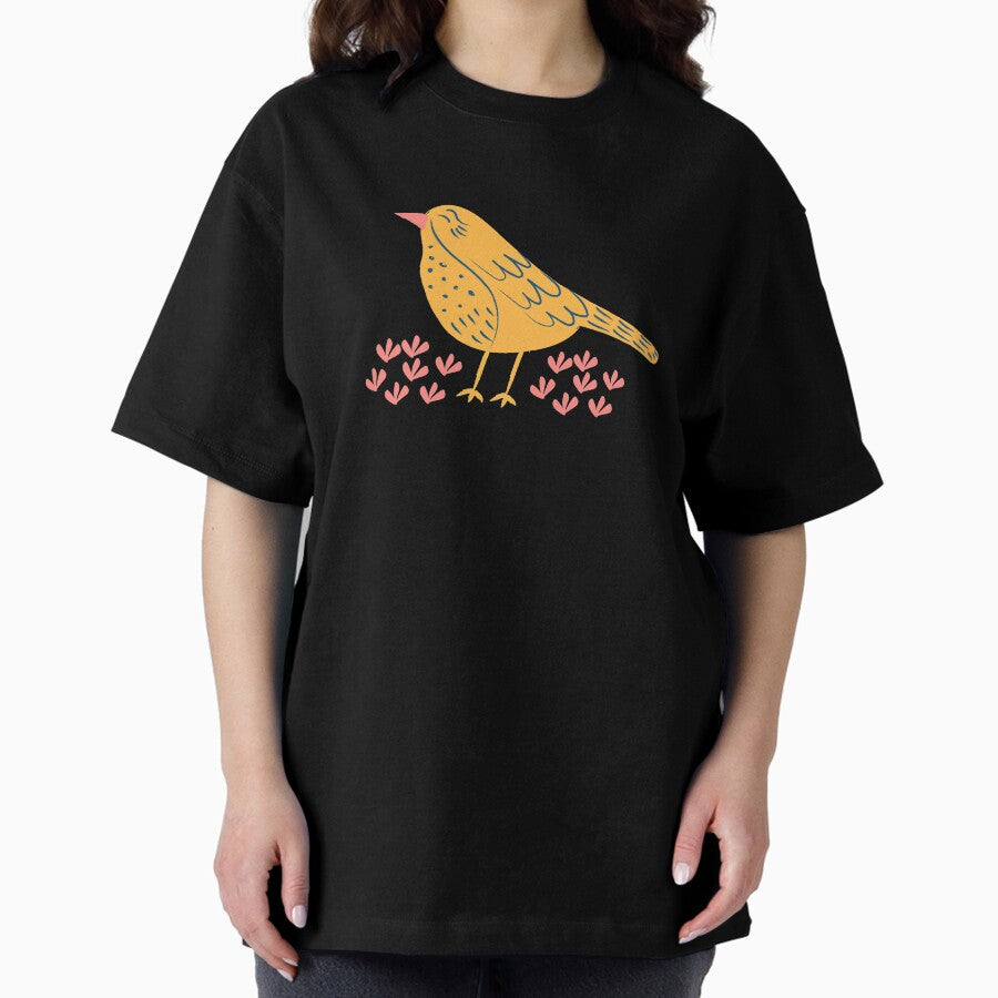 Bird Song Yellow Pink Oversized T Shirt