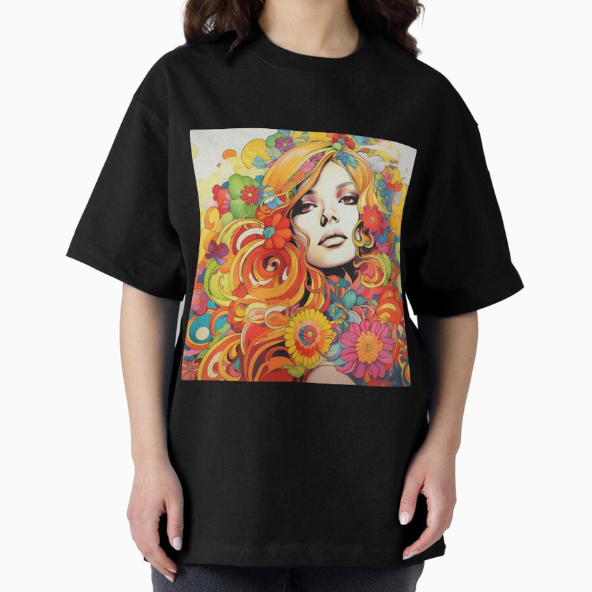 Psychedelic 1970s Woman Flower Power Oversized T-Shirt