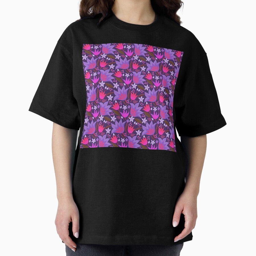 Buds and blooms - Magenta and Pink Oversized T-Shirt