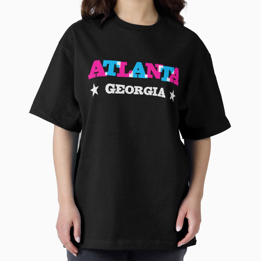 Atlanta GA | Overprint Typography | Cyan and Magenta Oversized T-Shirt