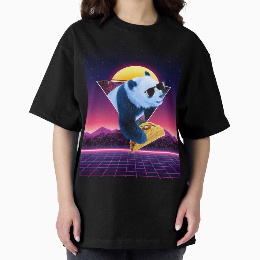 Aesthetic Synthwave Panda Taco Oversized T Shirt