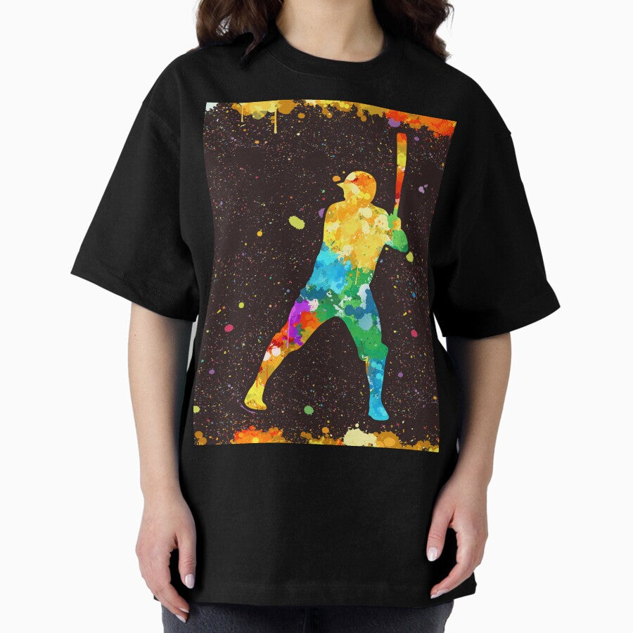 Baseball Art Watercolor Oversized T-Shirt