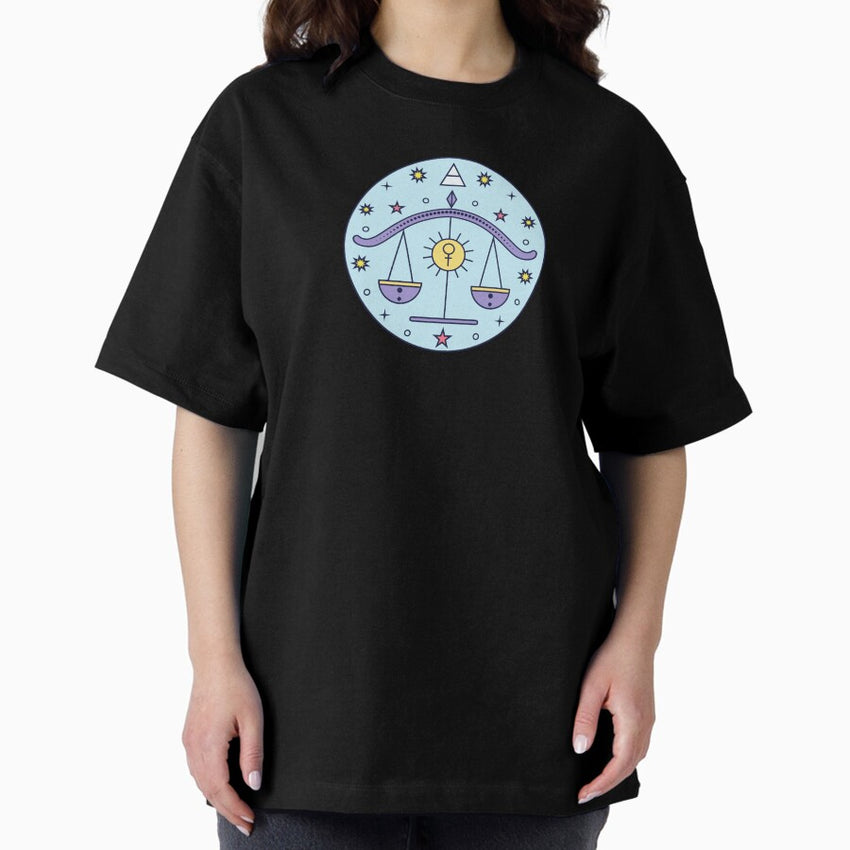 Libra zodiac sign in blue and purple Oversized T-Shirt