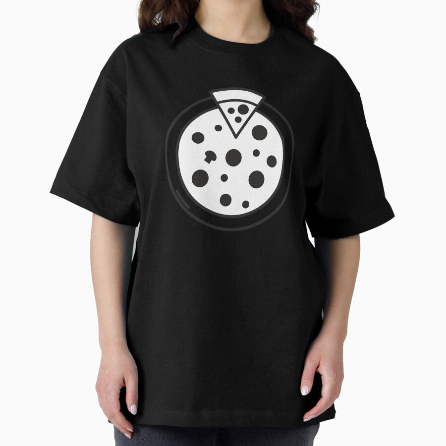 Pizza Sketch White Thick Slice Oversized T-Shirt