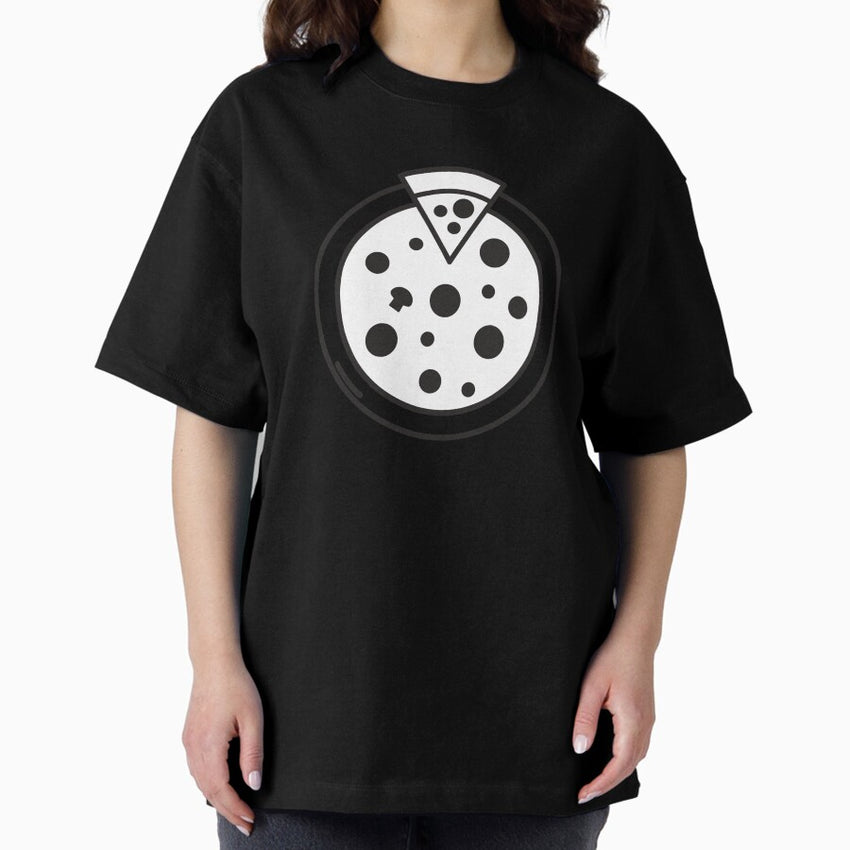 Pizza Sketch White Thick Slice Oversized T-Shirt