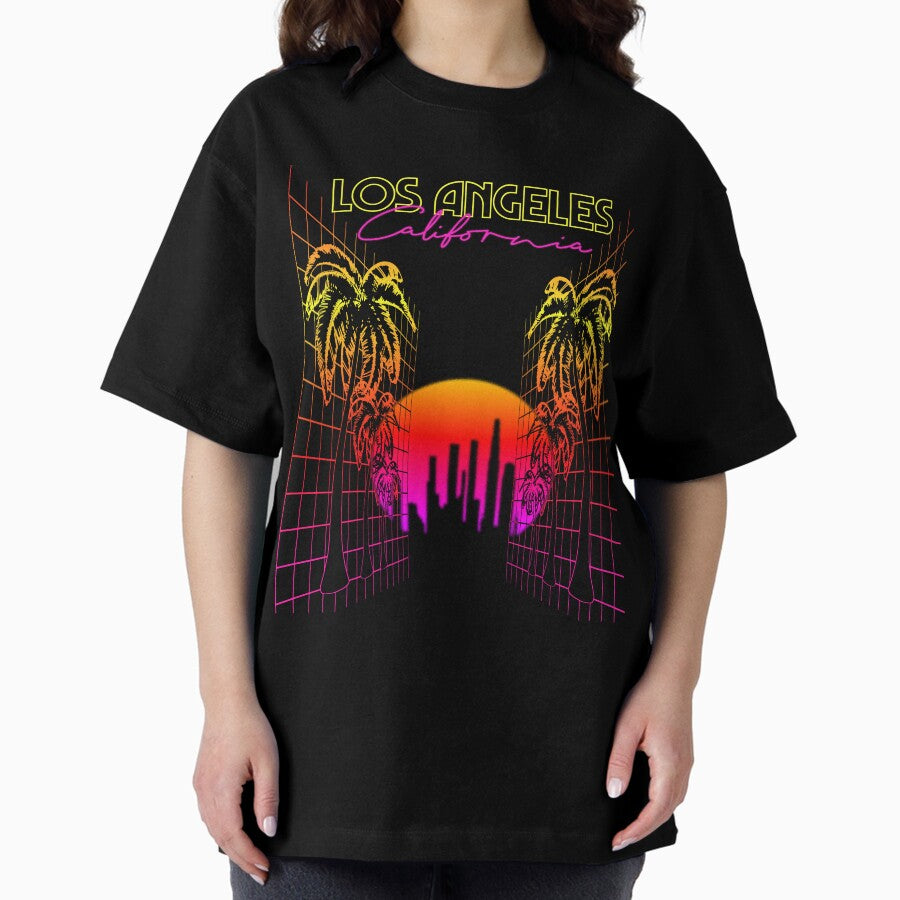 Los Angeles California Retro Synthwave Graphic Oversized T-Shirt