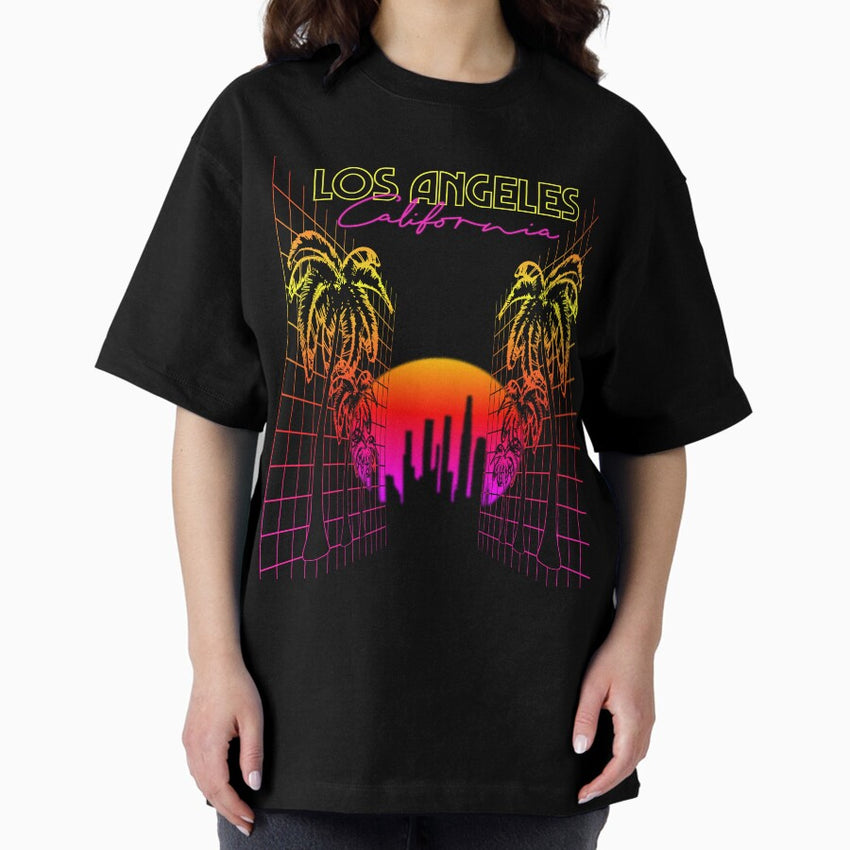 Los Angeles California Retro Synthwave Graphic Oversized T-Shirt