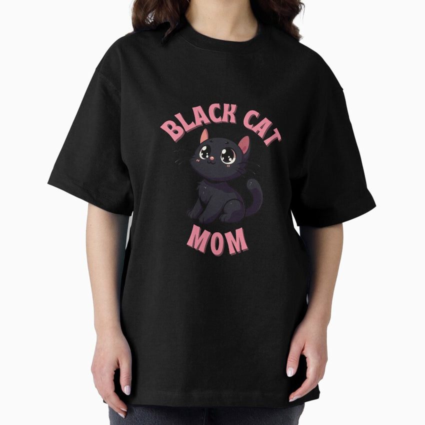 Black Cat Mom Oversized T-Shirt