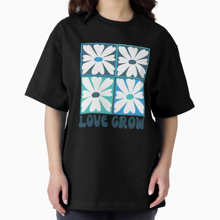 Retro Vintage Geometric Pattern Unique Design Trendy Flower T-shirt Sticker Oversized T-Shirt