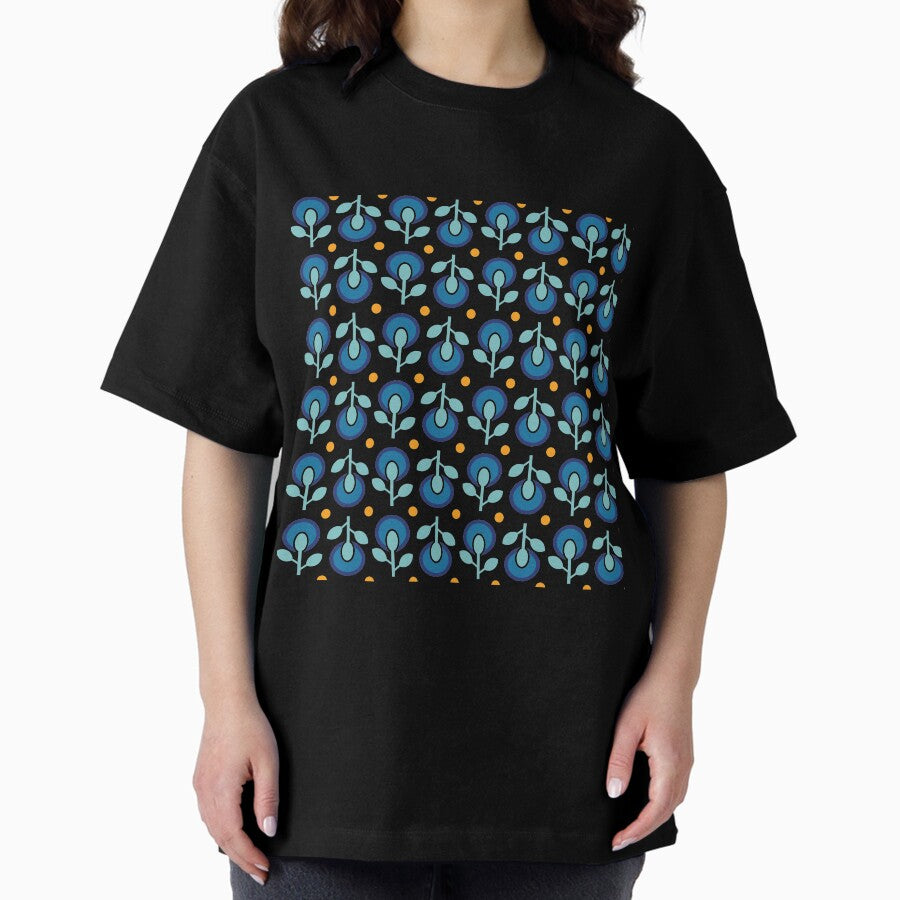 Retro Round Flower Pattern Oversized T-Shirt