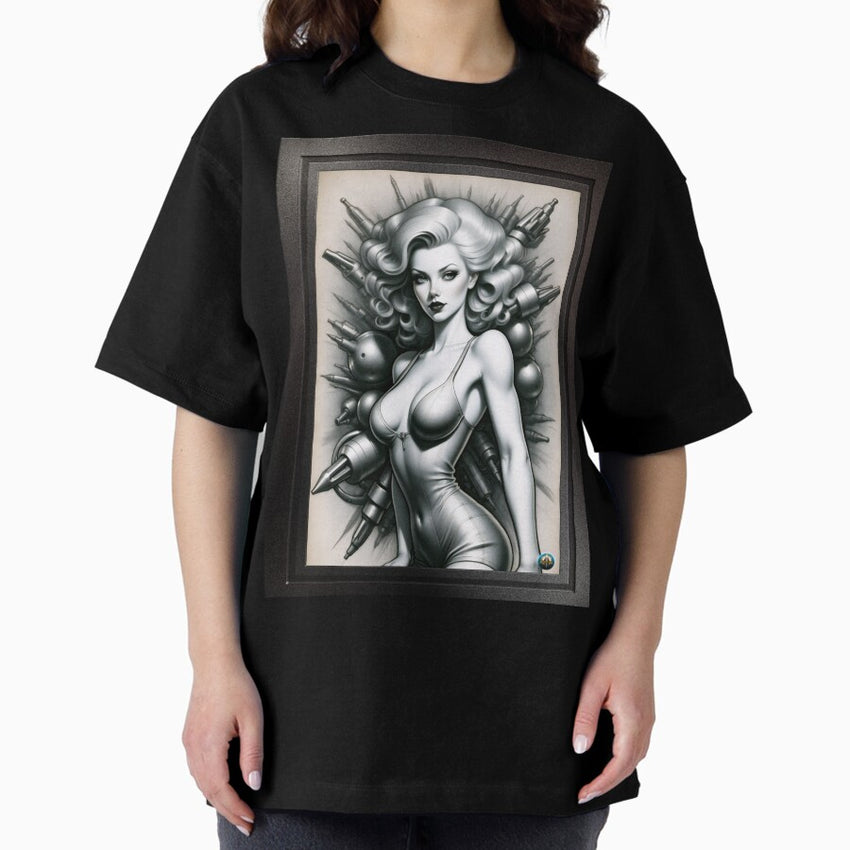 Barbenheimer Retro Fusion Atomic Mayhem Alluring Pin Up Ai Concept Art By Xzendor7 Oversized T Shirt