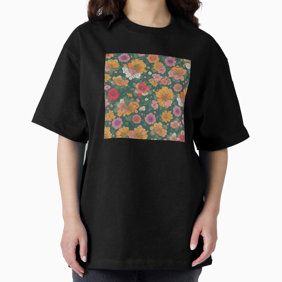 Retro Flower Field - Vintage Girl Aesthetic Oversized T-Shirt