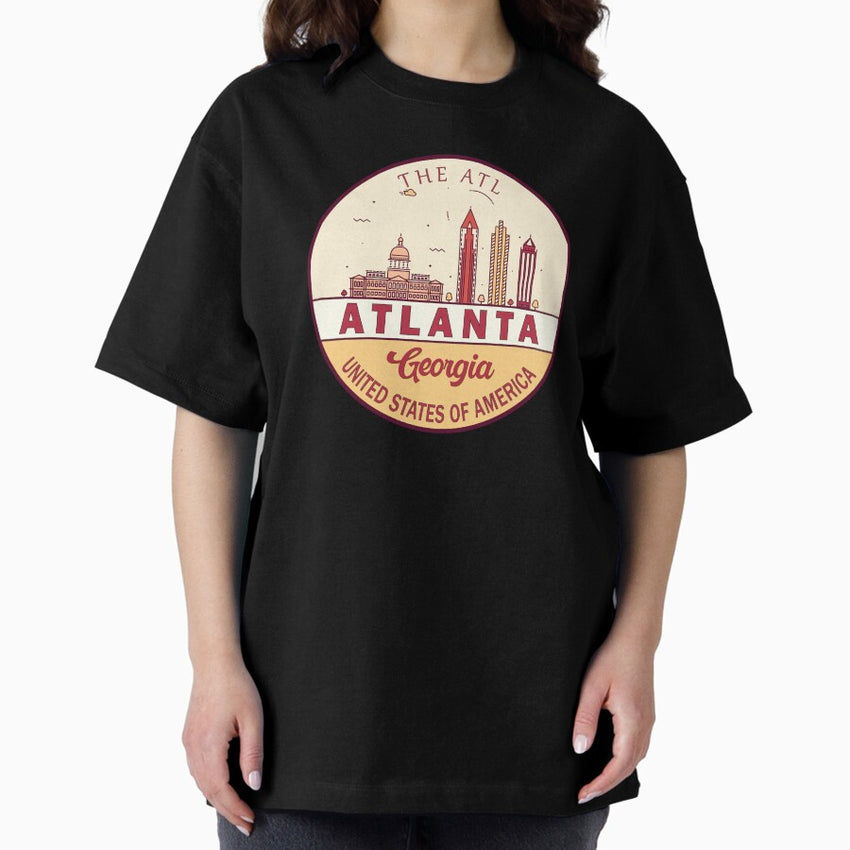 Atlanta Georgia City Skyline Emblem Oversized T Shirt