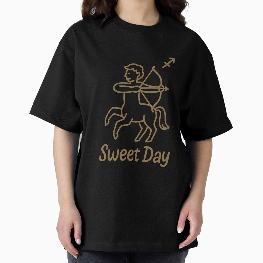 Sagittarius Zodiac Sign - Minimalist Line Art with Sweet Day Message Oversized T-Shirt
