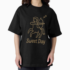 Sagittarius Zodiac Sign - Minimalist Line Art with Sweet Day Message Oversized T-Shirt