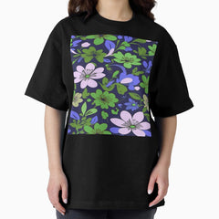 60S Flower Pattern Green And Blue Oversized T Shirt