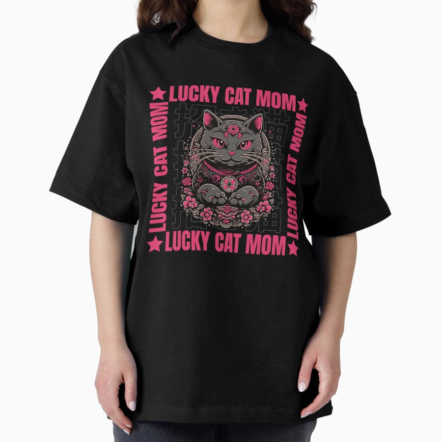 Lucky Cat Mom Oversized T-Shirt