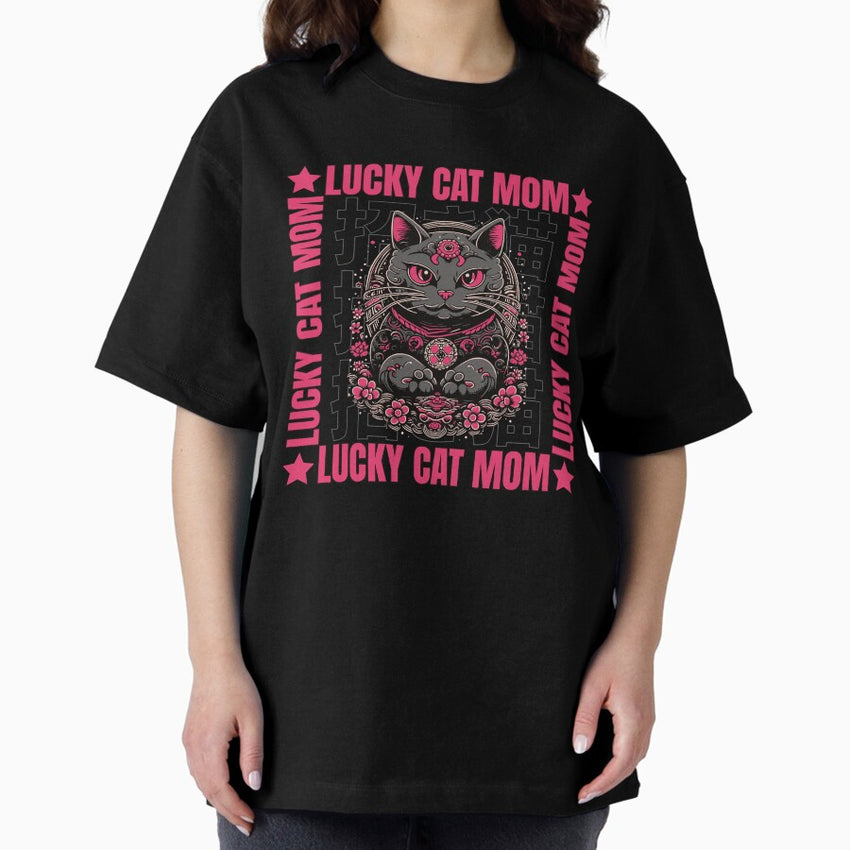 Lucky Cat Mom Oversized T-Shirt