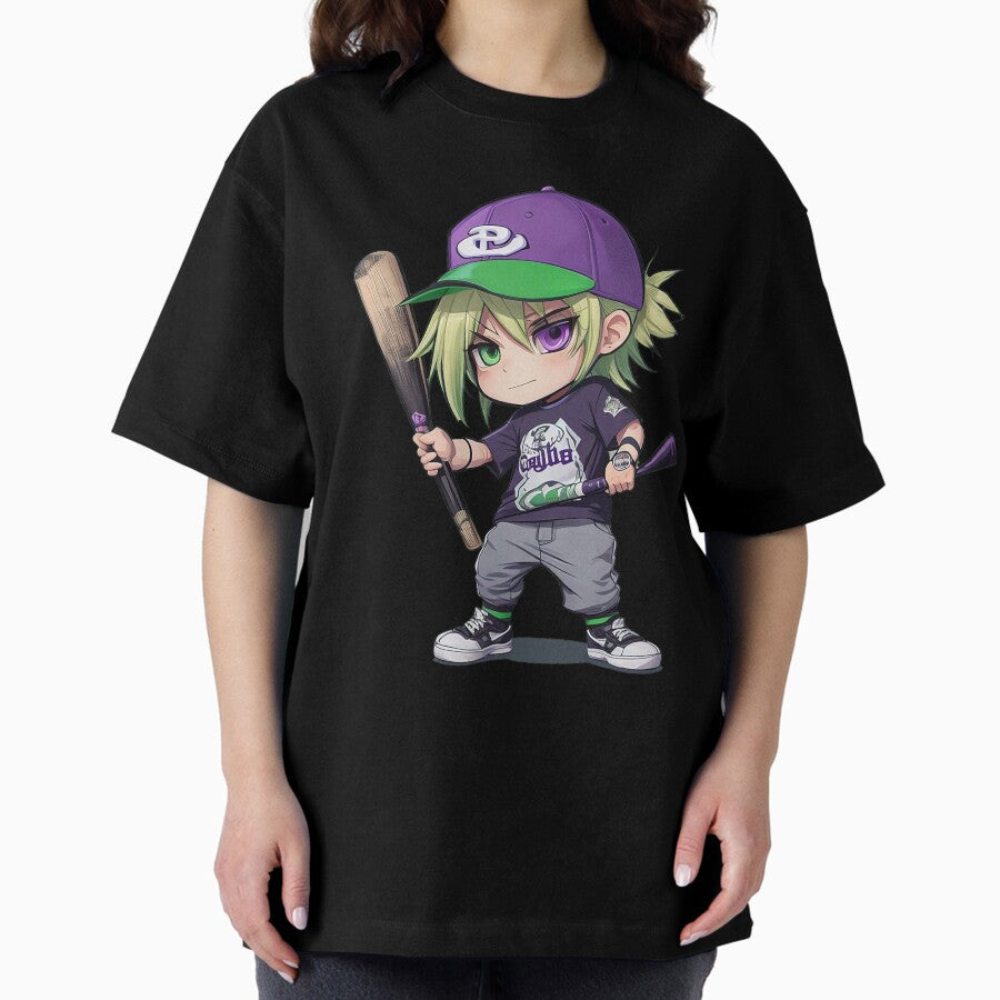Baseball and boy cartoon Oversized T-Shirt