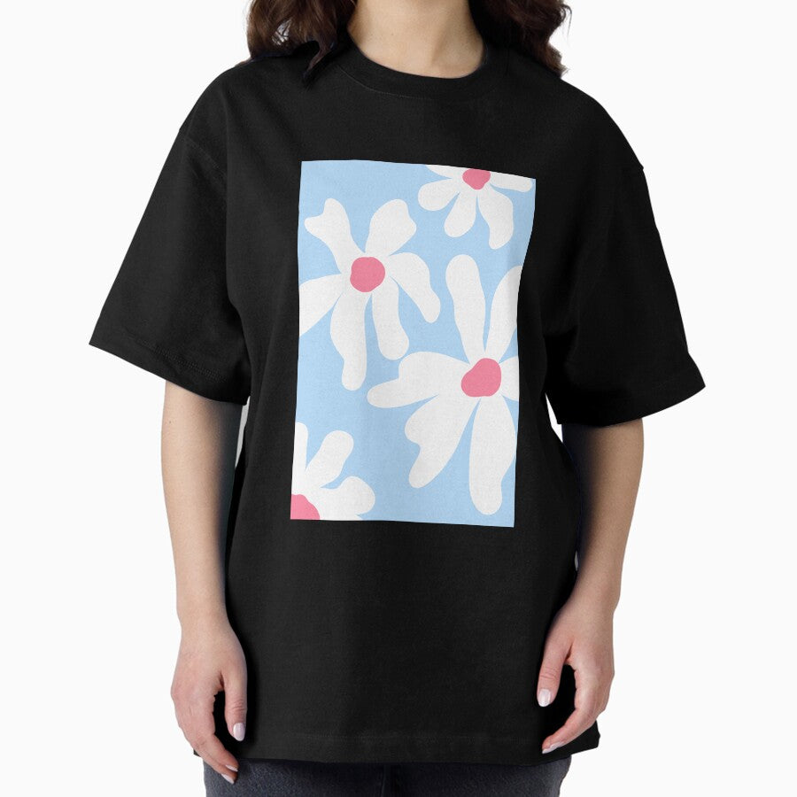 Sky blue groovy trendy flowers Oversized T-Shirt
