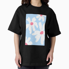 Sky blue groovy trendy flowers Oversized T-Shirt