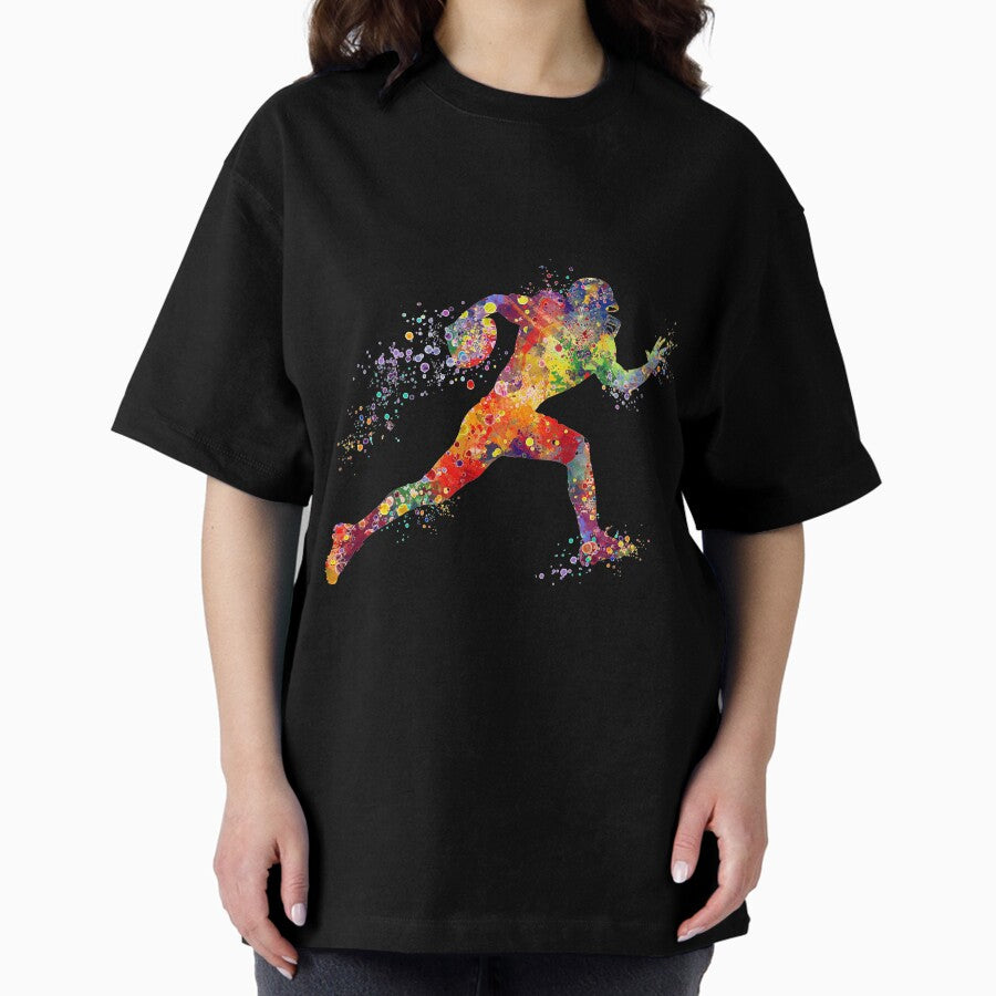 American Football Player Sports Watercolor Oversized T-Shirt
