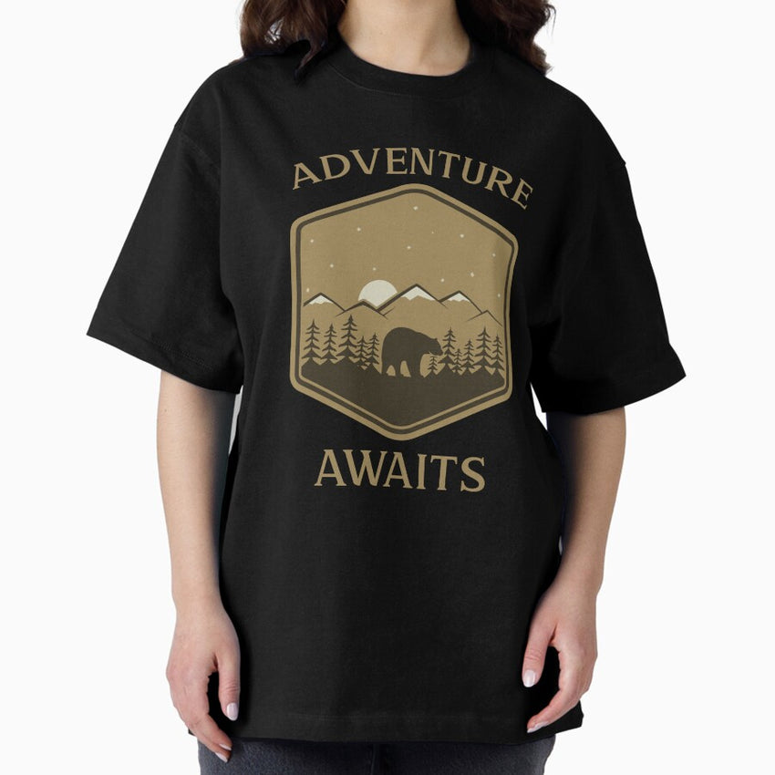 Adventure Awaits Bear And Moon Image Outdoor Life Designs Oversized T Shirt