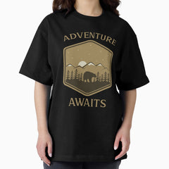 Adventure Awaits Bear And Moon Image Outdoor Life Designs Oversized T Shirt