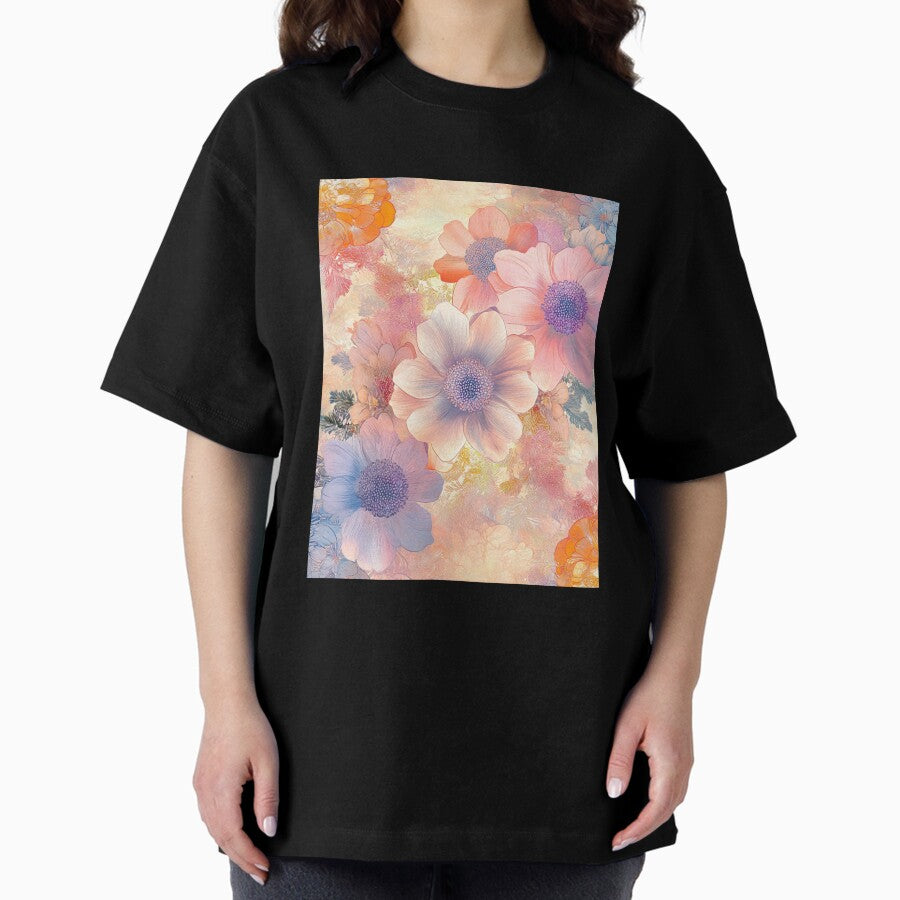 Boho Flower Pattern Watercolor Oversized T-Shirt