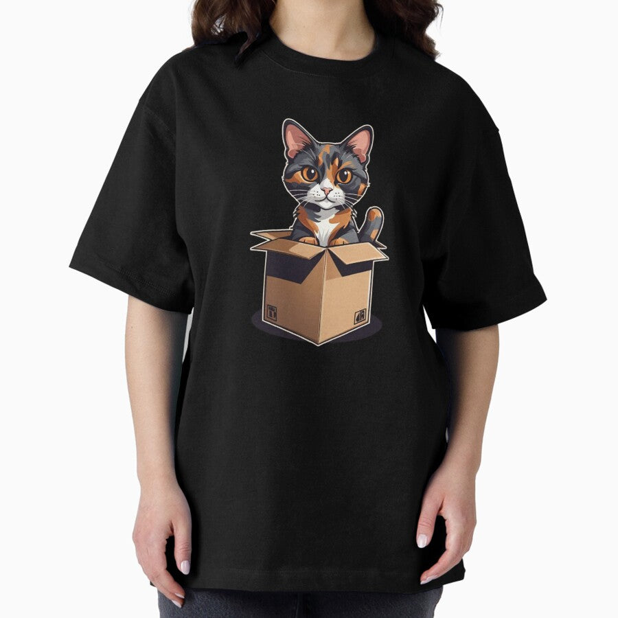 Cat mom tortie in box Oversized T-Shirt
