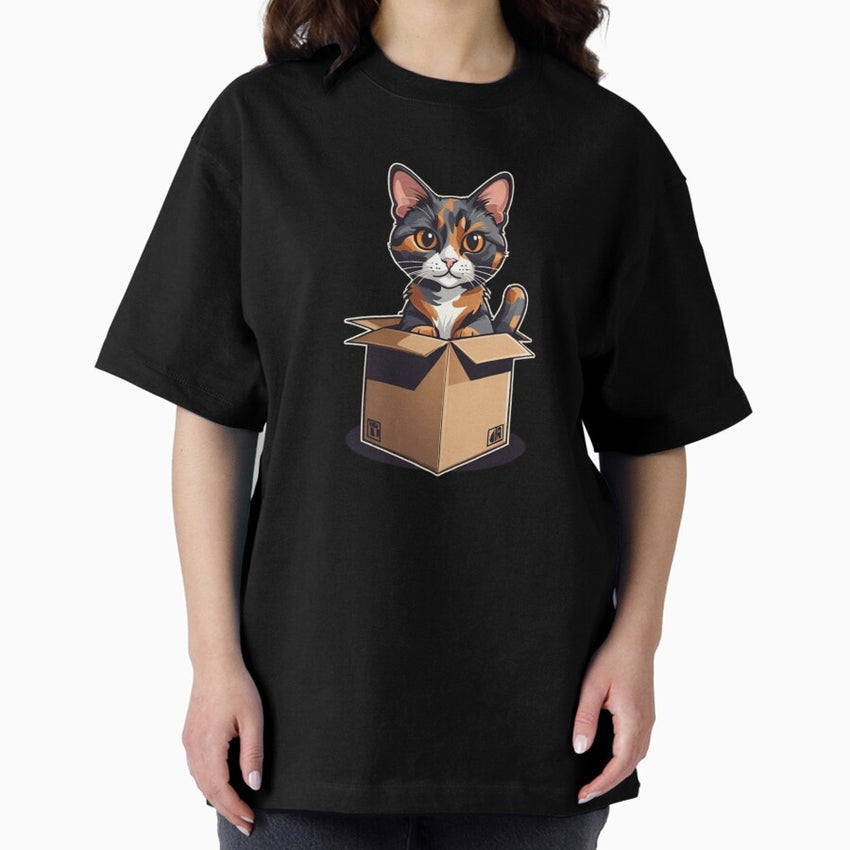 Cat mom tortie in box Oversized T-Shirt