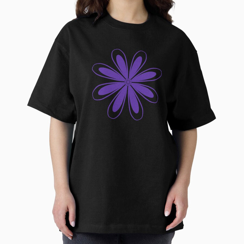 Purple Retro Doodle Flower Oversized T-Shirt