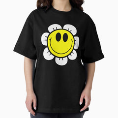Retro Smiley Face Flower Yellow and White Oversized T-Shirt