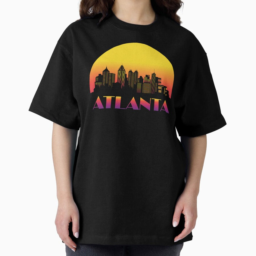 Atlanta Skyline With Retro Sunset Oversized T Shirt