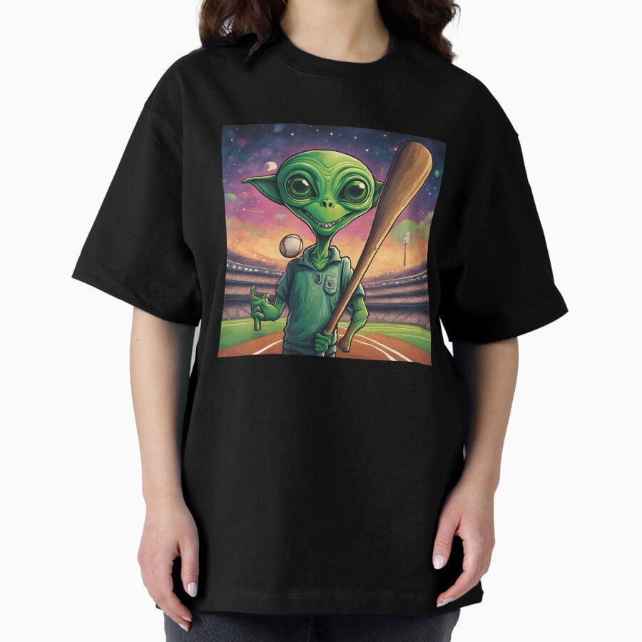 Alien Playing Baseball Oversized T-Shirt