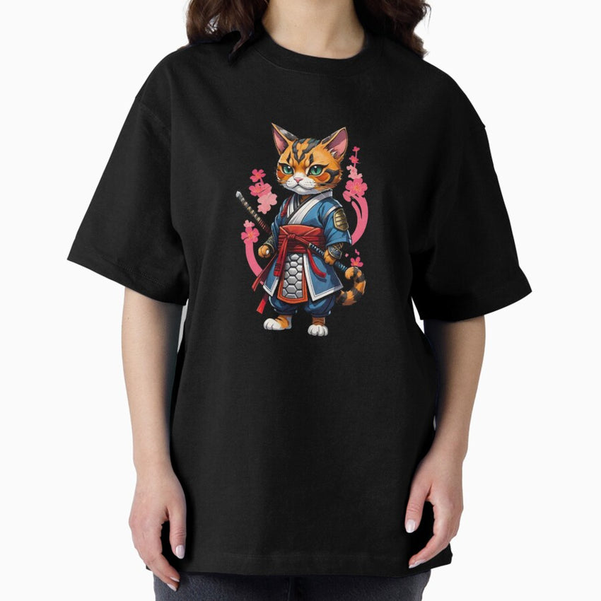 Cool cat mom tortie samurai Oversized T-Shirt