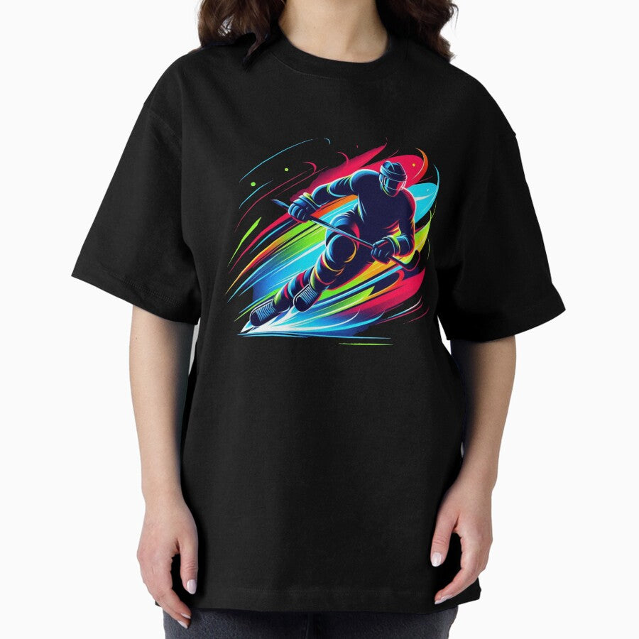 A silhouette of a hockey player in motion Oversized T-Shirt