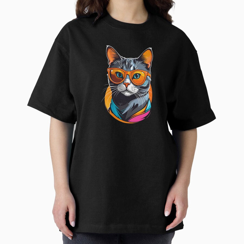 Cool cat tortie art wear sunglasses Oversized T-Shirt