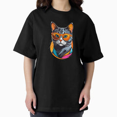 Cool cat tortie art wear sunglasses Oversized T-Shirt