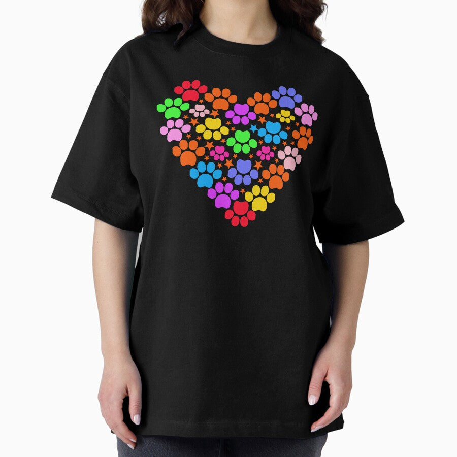Cat paw heart for cat lovers Oversized T-Shirt