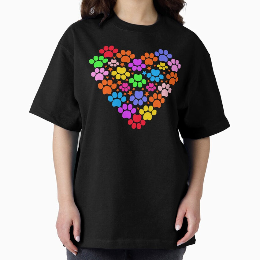 Cat paw heart for cat lovers Oversized T-Shirt