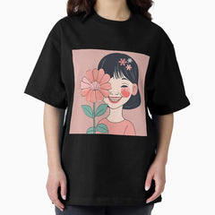A girl with flower Oversized T-Shirt