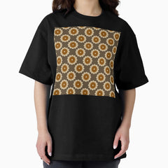 Retro Brown Flower Seamless Pattern Oversized T-Shirt