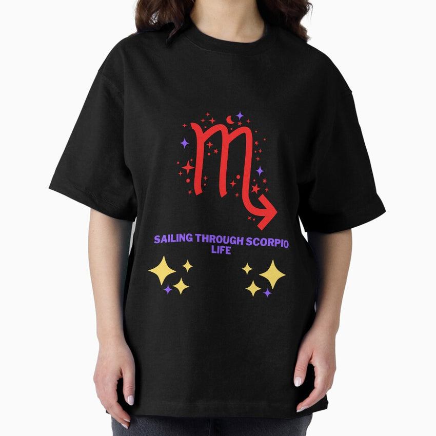 Sailing Through Scorpio Life - Red And Purple Oversized T-Shirt