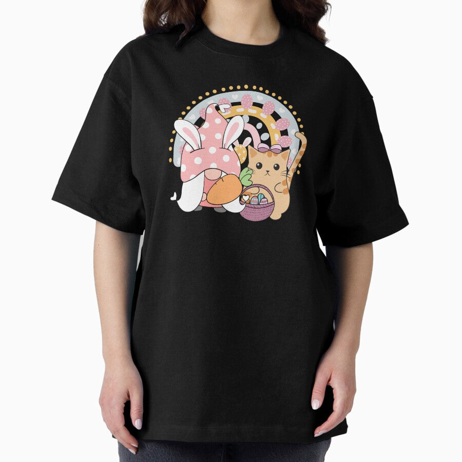 Easter Gnomes with kitten Oversized T-Shirt
